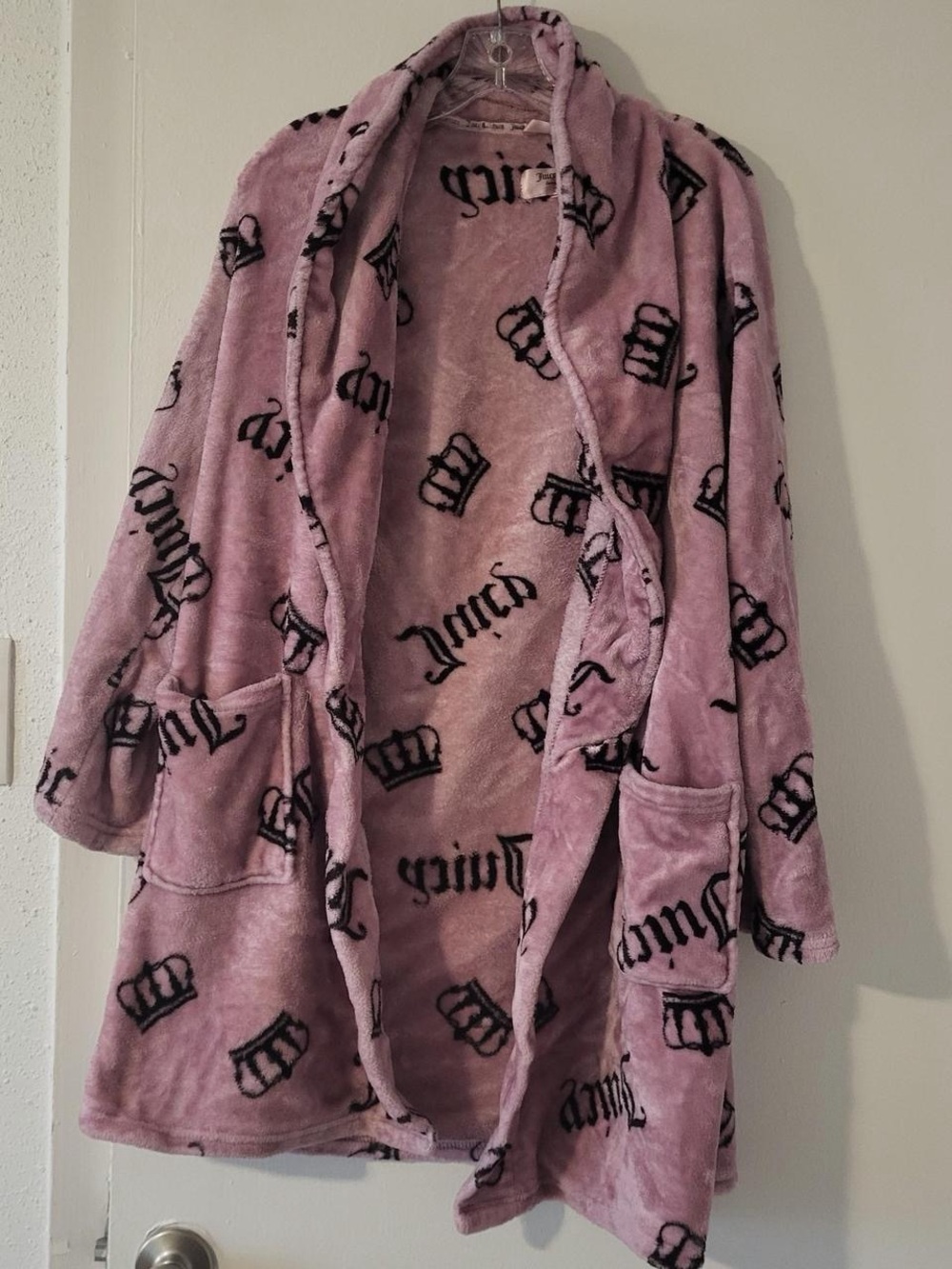 Juicy Couture Pink Plush Robe with Black Crown & Script